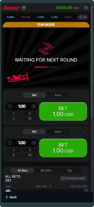 Aviator Game Betting Interface